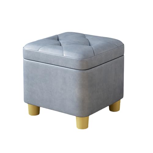 KTREZ Quadratischer Hocker aus PU-Leder, 31,8 cm, multifunktional, modern, Fußstütze, extra Sitzgelegenheit, gepolsterter Schminkhocker mit Scharnierdeckel für Wohnzimmer, Bett, Blau - M von KTREZ