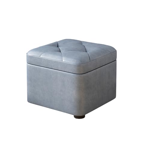 KTREZ Quadratischer Hocker aus PU-Leder, 31,8 cm, multifunktional, modern, Fußstütze, extra Sitzgelegenheit, gepolsterter Schminkhocker mit Scharnierdeckel für Wohnzimmer, Bett, Blau von KTREZ