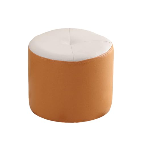 KTREZ Runder Fußhocker, PU, 31 x 26 cm, gepolsterter Schminkhocker, multifunktional, moderne Sofa-Fußstütze, zusätzliche Sitzgelegenheit für Wohnzimmer, Eingangsbereich, Flur und Schlafzimmer, Orange von KTREZ