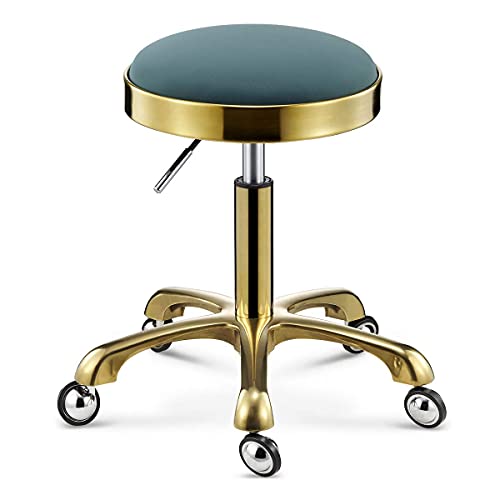 KTREZ Vintage Gold Runde Rollstuhl PU Kunstleder einstellbar rollen schwenkbar Salon Hocker Tattoo Massage Gesicht Spa Hocker rollenden Massagehocker Stuhl auf Rädern blau von KTREZ