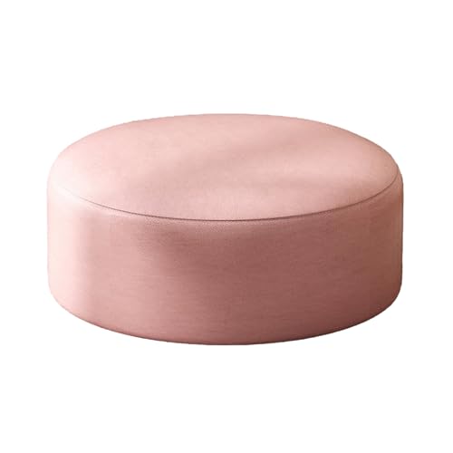 KTREZ Wasserdichter runder Hocker mit Massivholzrahmen, hochdichter Schaumstoffsitz, keine Montage, mehrere Farben und Formen (rund/quadratisch) für Wohnzimmer, Schlafzimmer oder Büro, Rosa, Größe S von KTREZ