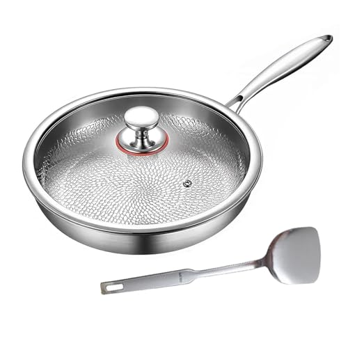 Pure Titanium Pfanne, gehämmerte Titan-Pfanne Pro mit Deckel, leicht, Titanium Pro Kochgeschirr, 2025 neue ultra-langlebige Pfanne aus reinem Titan, antihaftbeschichtet, silberfarben, 28 cm von KTREZ