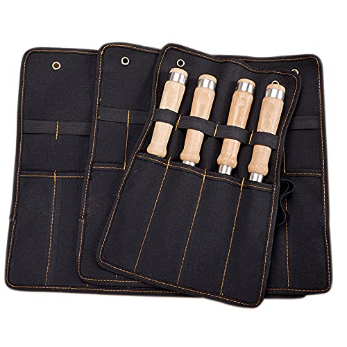 Meißel Tragetasche Canvas Tasche Werkzeugrollenhalter Schlüsseltasche 4 Taschen Organizer für Messerhämmer Hobeln Zimmermann,6 Taschen von KTUCN