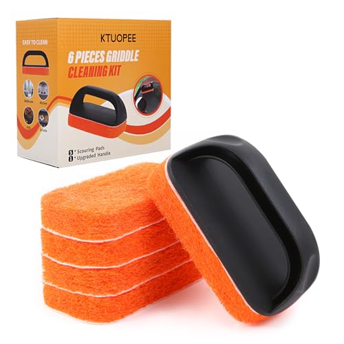 Verbessertes 6-teiliges Grill-Reinigungsset für Blackstone, flache Oberseite, kratzfeste Scheuerschwämme für die Küche – robuste 5 Grillschrubber mit 1 Griff Verbessertes 6-teiliges Grill-Reinigungsset für Blackstone, flache Oberseite, kratzfeste Scheuerschwämme für die Küche – robuste 5 Grillschrubber mit 1 Griff von KTUOPEE