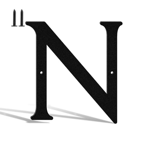 Hausnummern und Buchstaben aus Metall, 15,2 cm, schwarz, moderne Adressschilder, Outdoor-Briefkastennummern mit Nagelset, für Häuser, Hotels, Wohnungen, Straßen (Buchstabe N) von KTVBeng Di