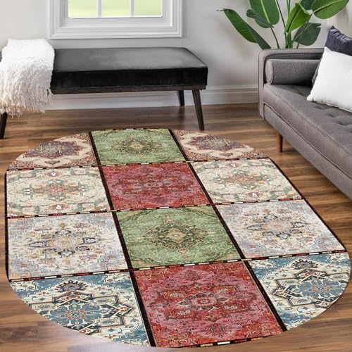 KTYUTJDH Ovaler Teppiche,Blau Grün Gelb Rot Gelb Floral Vintage Patchwork, Mehrfarbig, Oval 110 x 200 cm Teppich Zimmer Deko Wohnzimmer Schlafzimmer Eingang Küchen, KTYUTJDH Ovaler Teppiche,Blau Grün Gelb Rot Gelb Floral Vintage Patchwork, Mehrfarbig, Oval 110 x 200 cm Teppich Zimmer Deko Wohnzimmer Schlafzimmer Eingang Küchen, von KTYUTJDH