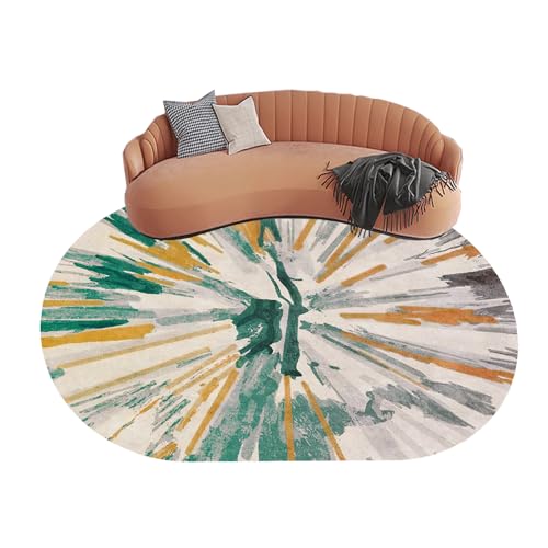 KTYUTJDH Ovaler Teppiche,Creme Senfgelb Braun Grün Orange Modernes Design, Mehrfarbig, Oval 80 x 160 cm, Teppich Deko für Wohnzimmer Schlafzimmer Kommode Flur Carpet, von KTYUTJDH