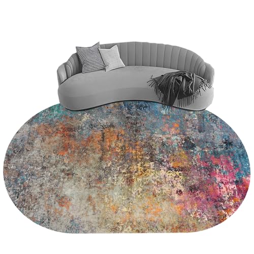 KTYUTJDH Ovaler Teppiche,Fuchsia Türkis Blau Dunkelgrün Orange Braun Taupe Aquarell,Bunt,Oval 120 x 180 cm, Kurzflor Deko Sofa Wohnzimmer Schlafzimmer kommode Flächenteppich, von KTYUTJDH