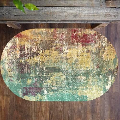KTYUTJDH Ovaler Teppiche,Grün Gelb Rot Braun Abstrakt Modern,Bunt,Oval 120 x 200 cm Teppich für Wohnzimmer, Schlafzimmer, jugendzimmer Dekoration, von KTYUTJDH