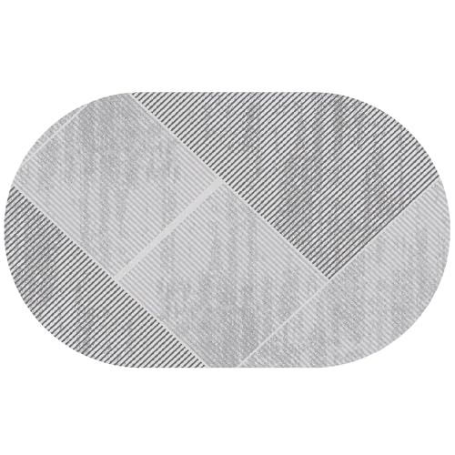 KTYUTJDH Ovaler Teppiche,Modernes neutrales grau-schwarz-weißes geometrisches Design, Grau, Oval 120 x 180 cm, Kurzflor Deko Sofa Wohnzimmer Schlafzimmer kommode Flächenteppich, von KTYUTJDH