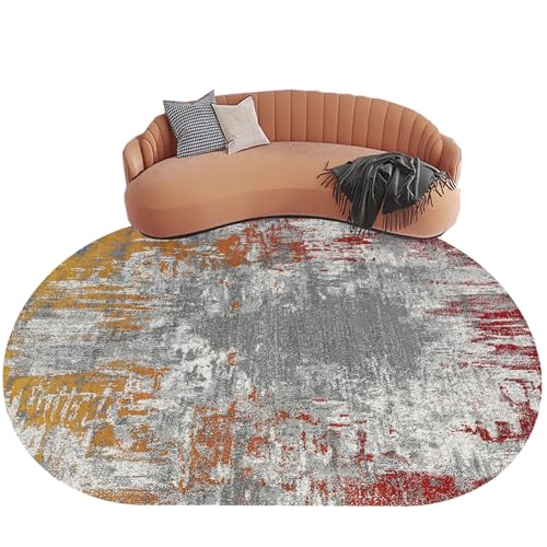 KTYUTJDH Ovaler Teppiche,Rot Orange Gelb Grau Weiß Abstraktes Design Modern,Mehrfarbig,Oval 120 x 180 cm, Kurzflor Deko Sofa Wohnzimmer Schlafzimmer kommode Flächenteppich, von KTYUTJDH