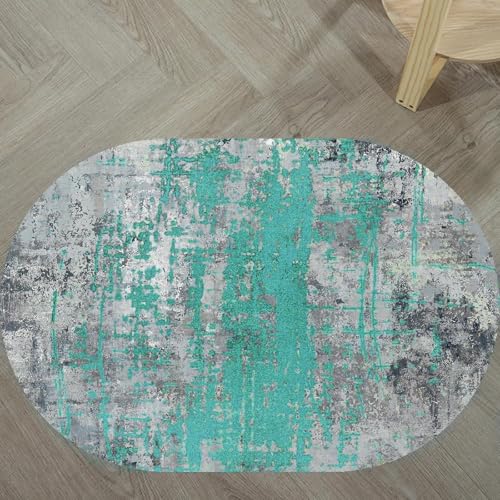 KTYUTJDH Ovaler Teppiche,Schwarz Grau Weiß Abstrakt Modern,Grün,Oval 120 x 180 cm, Kurzflor Deko Sofa Wohnzimmer Schlafzimmer kommode Flächenteppich, von KTYUTJDH