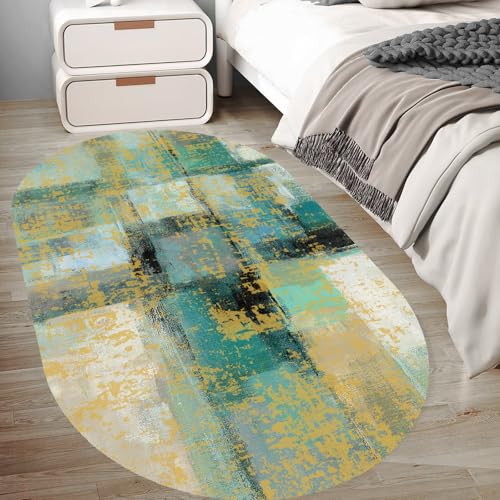 KTYUTJDH Ovaler Teppiche,Senfgelb, Blaugrün, Grün, Schwarz, Weiß, Art Deco, abstrakt, Mehrfarbig, oval, 120 x 200 cm Teppich für Wohnzimmer, Schlafzimmer, jugendzimmer Dekoration, KTYUTJDH Ovaler Teppiche,Senfgelb, Blaugrün, Grün, Schwarz, Weiß, Art Deco, abstrakt, Mehrfarbig, oval, 120 x 200 cm Teppich für Wohnzimmer, Schlafzimmer, jugendzimmer Dekoration, von KTYUTJDH