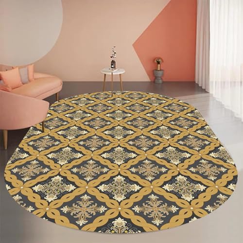 KTYUTJDH Ovaler Teppiche,Senfgelb Geometrisch Braun Beige Floral Anthrazit-Grau,Schwarz,Oval 120 x 180 cm, Kurzflor Deko Sofa Wohnzimmer Schlafzimmer kommode Flächenteppich, von KTYUTJDH