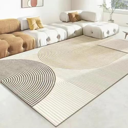 KTYUTJDH Teppich Wohnzimmer Kurzflor Weich Waschbar rutschfest Teppiche Schlafzimmer Jugendzimmer,Braun Creme Beige Geometrische Kreis Design Modern,Brown,Rectangular 180 x 250 cm von KTYUTJDH