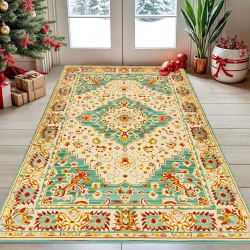 KTYUTJDH Teppiche,Beige Gelb Vintage Rot Grün Blumendekor, Mehrfarbig, Rechteckig 100 x 150 cm,Teppich Unter Schreibtisch, Schreibtischstuhl, Wohnzimmertisch, Couchtisch KTYUTJDH Teppiche,Beige Gelb Vintage Rot Grün Blumendekor, Mehrfarbig, Rechteckig 100 x 150 cm,Teppich Unter Schreibtisch, Schreibtischstuhl, Wohnzimmertisch, Couchtisch von KTYUTJDH