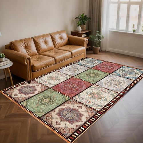 KTYUTJDH Teppiche,Blau Grün Gelb Rot Gelb Floral Vintage Patchwork, Mehrfarbig, Rechteckig 200 x 300 cm Waschbar Anti-Rutsch großer Teppich Wohnzimmer Schlafzimmer Dekor, KTYUTJDH Teppiche,Blau Grün Gelb Rot Gelb Floral Vintage Patchwork, Mehrfarbig, Rechteckig 200 x 300 cm Waschbar Anti-Rutsch großer Teppich Wohnzimmer Schlafzimmer Dekor, von KTYUTJDH