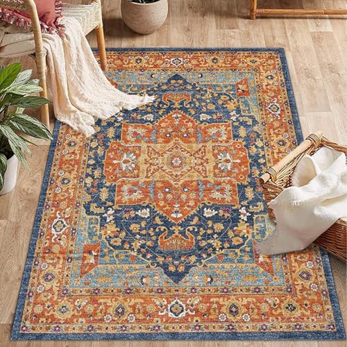 KTYUTJDH Teppiche,Blau-Orange, orientalisches Distressed-Design, Retro-Muster, Mehrfarbig, rechteckig, 100 x 150 cm,Teppich Unter Schreibtisch, Schreibtischstuhl, Wohnzimmertisch, KTYUTJDH Teppiche,Blau-Orange, orientalisches Distressed-Design, Retro-Muster, Mehrfarbig, rechteckig, 100 x 150 cm,Teppich Unter Schreibtisch, Schreibtischstuhl, Wohnzimmertisch, von KTYUTJDH