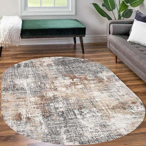 KTYUTJDH Teppiche,Braun Creme Weiß Abstrakt Modernes Design,Grau,Oval 140 x 180 cm, Wohnzimmerteppich Wintertage Dekoration auf Holzparkett unter Schreibtisch, KTYUTJDH Teppiche,Braun Creme Weiß Abstrakt Modernes Design,Grau,Oval 140 x 180 cm, Wohnzimmerteppich Wintertage Dekoration auf Holzparkett unter Schreibtisch, von KTYUTJDH