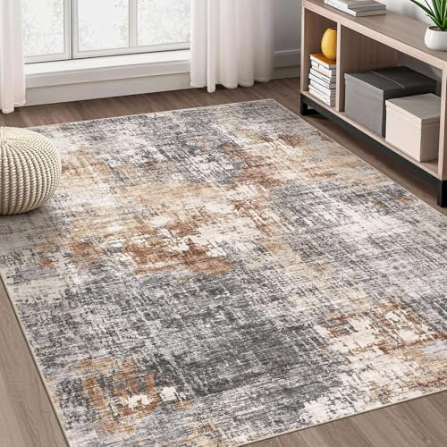 KTYUTJDH Teppiche,Braun Creme Weiß Abstrakt Modernes Design,Grau,Rechteckig 80 x 120 cm,Waschbar Teppichläufer Flur Korridor Wohnung Deko Eingangsteppich, von KTYUTJDH