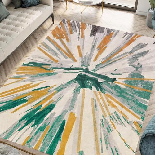 KTYUTJDH Teppiche,Creme Senfgelb Braun Grün Orange Modernes Design, Mehrfarbig, Rechteckig 120 x 180 cm, Teppich Unter Esstisch, Wohnzimmerteppich Schlafzimmer Dekoration, von KTYUTJDH