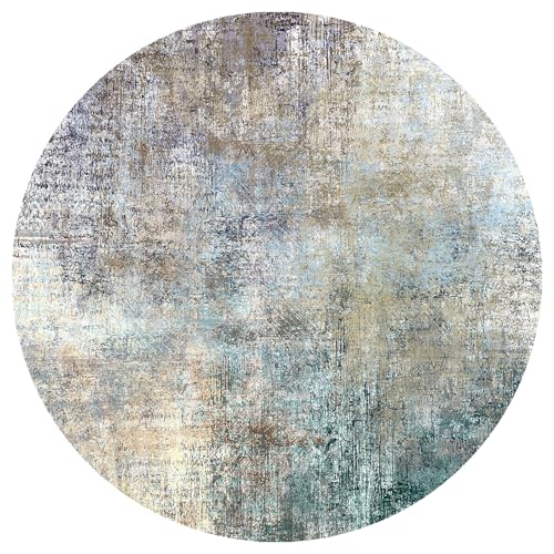 KTYUTJDH Teppiche,Dunkelgrün Marineblau Braun Beige Weiß Abstrakt Modern Mehrfarbig,Mehrfarbig,Rund ø 120 cm, Teppich Wohnzimmer Schlafzimmer Büro Schreibtisch und Stuhl, von KTYUTJDH