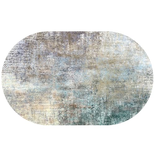 KTYUTJDH Teppiche,Dunkelgrün Marineblau Braun Beige Weiß Abstrakt Modern Mehrfarbig,Oval 150 x 180 cm, Teppich pflegeleicht Wohnzimmer unter Couchtisch, Esszimmer unter Tisch, von KTYUTJDH
