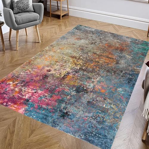 KTYUTJDH Teppiche,Fuchsia Türkis Blau Dunkelgrün Orange Braun Taupe Aquarell,Bunt,Rechteckig 70 x 140 cm, Teppich Läufer Flur Modern Kurzflor Weich Flurteppich Waschbarer von KTYUTJDH