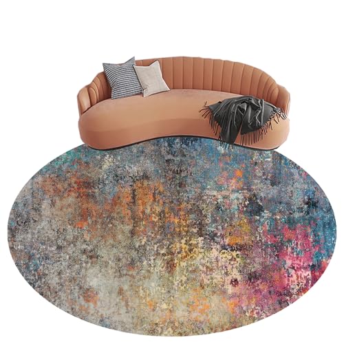 KTYUTJDH Teppiche,Fuchsia Türkis Blau Dunkelgrün Orange Braun Taupe Aquarell,Bunt,Rund ø 120 cm, Runder Teppich Wohnzimmer Schlafzimmer Büro Schreibtisch und Stuhl, von KTYUTJDH