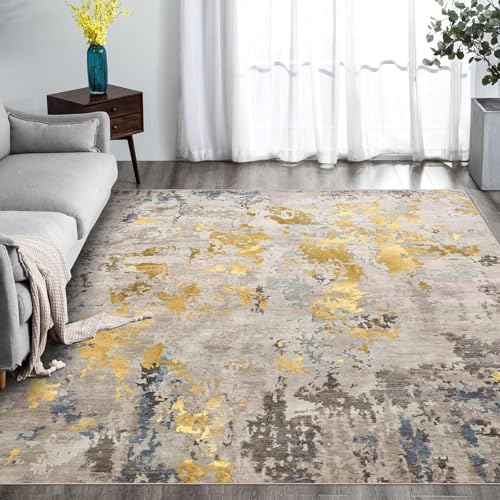 KTYUTJDH Teppiche,Gelb Modern Abstrakt Braun Blau Taupe, Senf, Rechteckig 200 x 300 cm, Waschbar Anti-Rutsch großer Teppich Wohnzimmer Schlafzimmer Dekor, KTYUTJDH Teppiche,Gelb Modern Abstrakt Braun Blau Taupe, Senf, Rechteckig 200 x 300 cm, Waschbar Anti-Rutsch großer Teppich Wohnzimmer Schlafzimmer Dekor, von KTYUTJDH