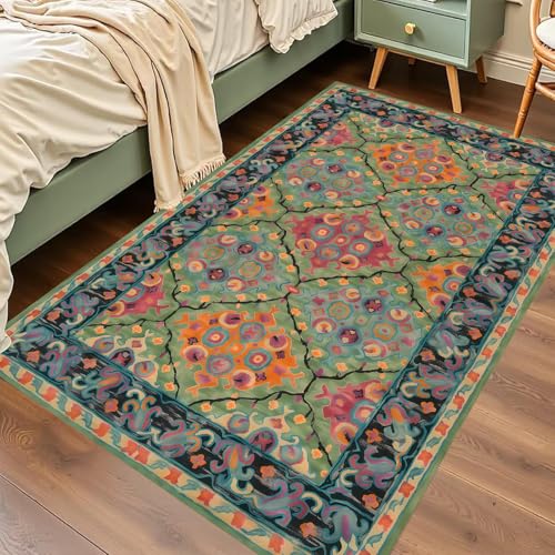 KTYUTJDH Teppiche,Grasgrün Schwarz Rot Orange Gelb Floral Modern,Mehrfarbig,Rechteckig 150 x 240 cm, Teppich Wohnzimmer Schlafzimmer Jugendzimmer Unter Esstisch von KTYUTJDH