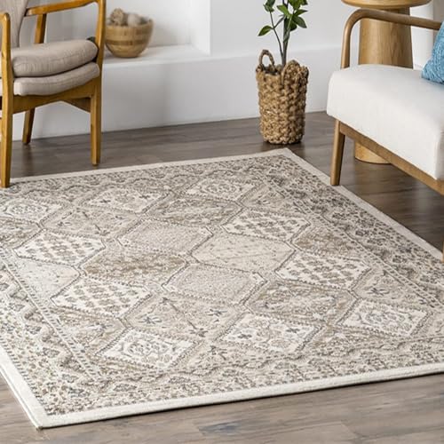 KTYUTJDH Teppiche,Grau Beige Creme Vintage Distressed Blumendeko, Grau, Rechteckig 120 x 150 cm Kurzflor Teppich Waschbar für Deko Wohnzimmer Tisch, Bürostuhl Sideboard, von KTYUTJDH