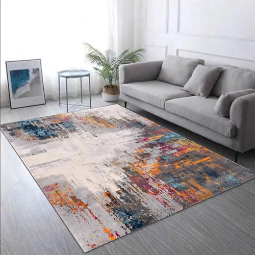 KTYUTJDH Teppiche,Grau Beige Dunkelblau Orange Fuchsia Abstrakt Modern,Mehrfarbig,Rechteckig 120 x 180 cm, Teppich Unter Esstisch, Wohnzimmerteppich Schlafzimmer Dekoration, von KTYUTJDH