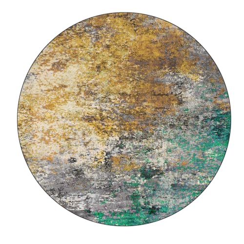 KTYUTJDH Teppiche,Grau Beige Gelb Art Deco Braun Smaragdgrün Abstrakt Modern,Bunt,Rund ø 140 cm, Teppich Deko für Wohnzimmer Schlafzimmer Outdoor Camping Tisch Stuhl, von KTYUTJDH
