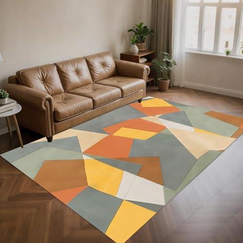 KTYUTJDH Teppiche,Grau Grün Creme Beige Orange Gelb Geometrisch Modern,Mehrfarbig,Rechteckig 150 x 240 cm, Teppich Wohnzimmer Schlafzimmer Jugendzimmer Unter Esstisch von KTYUTJDH