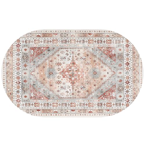 KTYUTJDH Teppiche,Grau Rot Orange Vintage Distressed Floral Moderne Drucke, Mehrfarbig, Oval 200 x 300 cm, Teppich Wohnzimmer großer Waschbar Anti-Rutsch Home Schlafzimmer KTYUTJDH Teppiche,Grau Rot Orange Vintage Distressed Floral Moderne Drucke, Mehrfarbig, Oval 200 x 300 cm, Teppich Wohnzimmer großer Waschbar Anti-Rutsch Home Schlafzimmer von KTYUTJDH