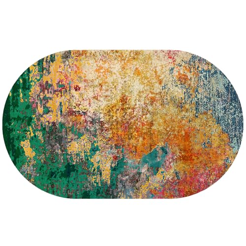KTYUTJDH Teppiche,Grün Blau Abstrakt Fuchsia Gelb Beige Modernes Dekor, Mehrfarbig, Oval 200 x 300 cm, Teppich Wohnzimmer großer Waschbar Anti-Rutsch Home Schlafzimmer KTYUTJDH Teppiche,Grün Blau Abstrakt Fuchsia Gelb Beige Modernes Dekor, Mehrfarbig, Oval 200 x 300 cm, Teppich Wohnzimmer großer Waschbar Anti-Rutsch Home Schlafzimmer von KTYUTJDH