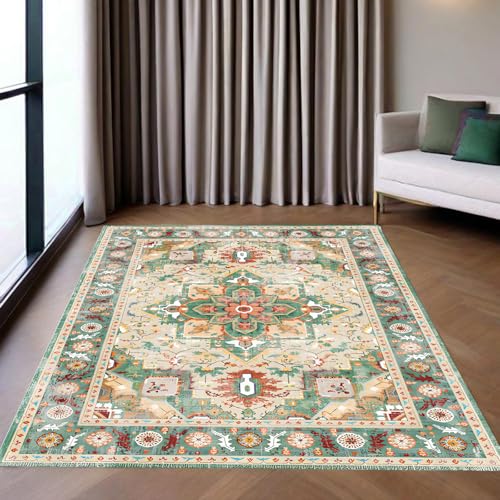 KTYUTJDH Teppiche,Grün Floral Beige Gelb Rot Vintage Dekor Bunt,Grün,Rechteckig 140 x 200 cm,Wohnzimmerteppich Teppich Schlafzimmer Jugendzimmer Unter Esstisch KTYUTJDH Teppiche,Grün Floral Beige Gelb Rot Vintage Dekor Bunt,Grün,Rechteckig 140 x 200 cm,Wohnzimmerteppich Teppich Schlafzimmer Jugendzimmer Unter Esstisch von KTYUTJDH