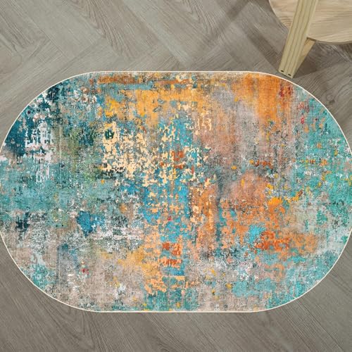KTYUTJDH Teppiche,Modernes Blaugrün, Blau, Grün, Rot, Orange, Braun, Taupe, Mehrfarbig, Oval, 140 x 180 cm, Wohnzimmerteppich Wintertage Dekoration auf Holzparkett unter Schreibtisch, KTYUTJDH Teppiche,Modernes Blaugrün, Blau, Grün, Rot, Orange, Braun, Taupe, Mehrfarbig, Oval, 140 x 180 cm, Wohnzimmerteppich Wintertage Dekoration auf Holzparkett unter Schreibtisch, von KTYUTJDH