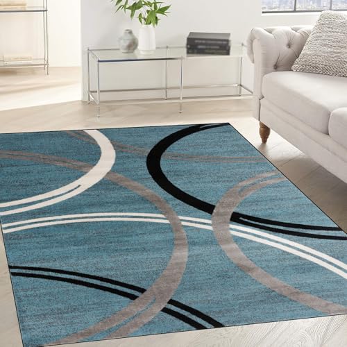 KTYUTJDH Teppiche,Modernes Kreisdesign, Schwarz, Grau, Weiß, Blau, rechteckig, 140 x 200 cm,Wohnzimmerteppich Teppich Schlafzimmer Jugendzimmer Unter Esstisch von KTYUTJDH