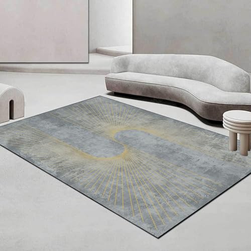 KTYUTJDH Teppiche,Modernes hellgrau-weißes abstraktes senfgelbes geometrisches Design, Grau, Quadrat 140 x 140 cm, Teppich Wohnzimmer Schlafzimmer Sofa, Büro Schreibtisch und Stuhl, von KTYUTJDH