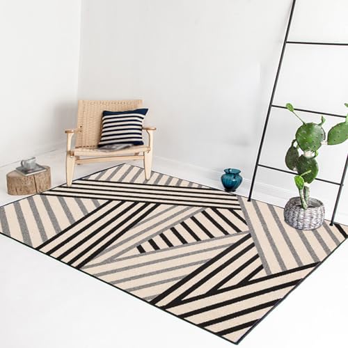 KTYUTJDH Teppiche,Modernes neutrales schwarz-graues geometrisches Design-Dekor, Beige, rechteckig 90 x 150 cm, Teppich Unter Schreibtisch, Schreibtischstuhl, Wohnzimmertisch, Couchtisch von KTYUTJDH