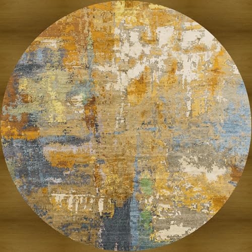 KTYUTJDH Teppiche,Orange Abstrakt Gelb Blau Grün Creme Modern, Mehrfarbig, Rund ø 120 cm, Teppich Wohnzimmer Schlafzimmer Büro Schreibtisch und Stuhl, von KTYUTJDH