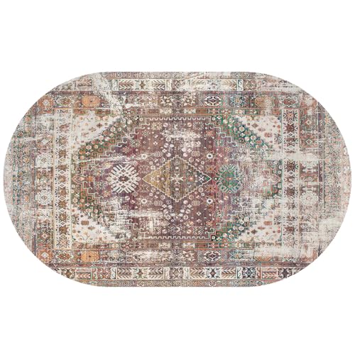 KTYUTJDH Teppiche,Rot Braun Creme Vintage Orange Grün Floral, Mehrfarbig, Oval 70 x 100 cm, Teppich Wohnzimmer Waschbar Zimmer Deko Aesthetic Schlafzimmer, KTYUTJDH Teppiche,Rot Braun Creme Vintage Orange Grün Floral, Mehrfarbig, Oval 70 x 100 cm, Teppich Wohnzimmer Waschbar Zimmer Deko Aesthetic Schlafzimmer, von KTYUTJDH