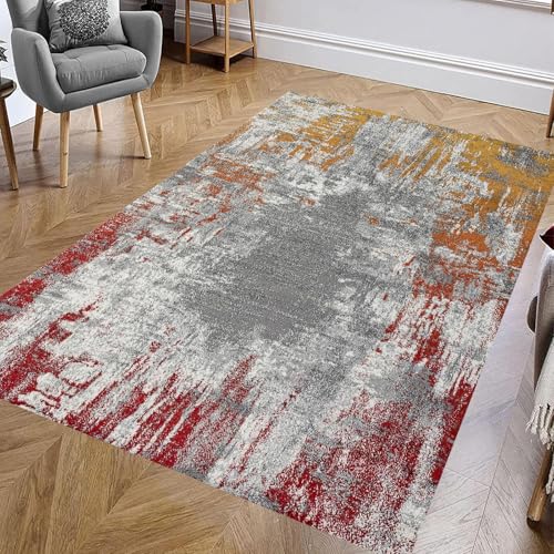 KTYUTJDH Teppiche,Rot Orange Gelb Grau Weiß Abstraktes Design Modern,Mehrfarbig,Rechteckig 200 x 280 cm, Groß Teppich für Schlafzimmer Wohnzimmerteppich Waschbar Rutschfester KTYUTJDH Teppiche,Rot Orange Gelb Grau Weiß Abstraktes Design Modern,Mehrfarbig,Rechteckig 200 x 280 cm, Groß Teppich für Schlafzimmer Wohnzimmerteppich Waschbar Rutschfester von KTYUTJDH