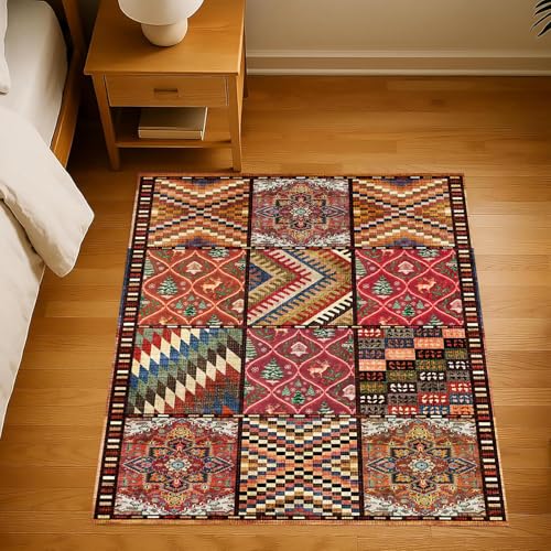 KTYUTJDH Teppiche,Rot Orange Gelb Grün Blau Patchwork Warme Dekoration,Mehrfarbig,Quadratisch 140 x 140 cm, Teppich Wohnzimmer Schlafzimmer Sofa, Büro Schreibtisch und Stuhl, von KTYUTJDH