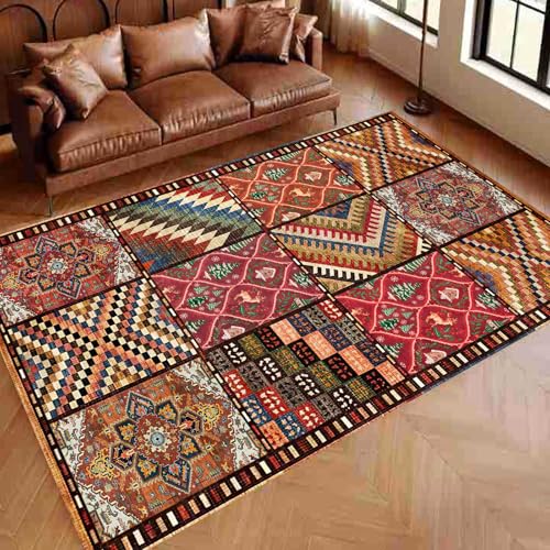 KTYUTJDH Teppiche,Rot Orange Gelb Grün Blau Patchwork Warme Dekoration,Mehrfarbig,Rechteckig 150 x 240 cm, Teppich Wohnzimmer Schlafzimmer Jugendzimmer Unter Esstisch von KTYUTJDH