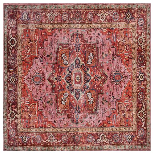 KTYUTJDH Teppiche,Rot Vintage Orange Grün Braun Pink Dekor Mehrfarbig,Rot,Quadratisch 100 x 100 cm, Dekorative Teppich Waschbar für Wohnzimmer, Schlafzimmer, Küche, KTYUTJDH Teppiche,Rot Vintage Orange Grün Braun Pink Dekor Mehrfarbig,Rot,Quadratisch 100 x 100 cm, Dekorative Teppich Waschbar für Wohnzimmer, Schlafzimmer, Küche, von KTYUTJDH