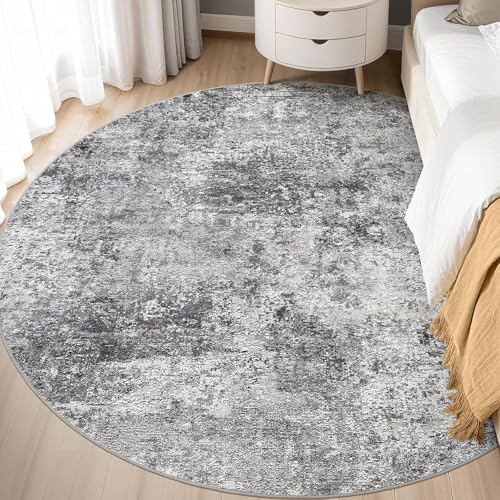 KTYUTJDH Teppiche,Schwarz-Weiß-Neutral-Modern-Abstrakt-Bauernhaus-Dekor, grau, rund ø 120 cm, Teppich Wohnzimmer Schlafzimmer Büro Schreibtisch und Stuhl, von KTYUTJDH