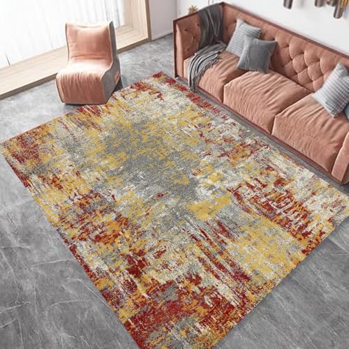 KTYUTJDH Teppiche,Senfgelb, Grauweiß, Warmes Rot, Abstrakt Modern, Mehrfarbig, Rechteckig 120 x 150 cm Kurzflor Teppich Waschbar für Deko Wohnzimmer Tisch, Bürostuhl Sideboard, von KTYUTJDH